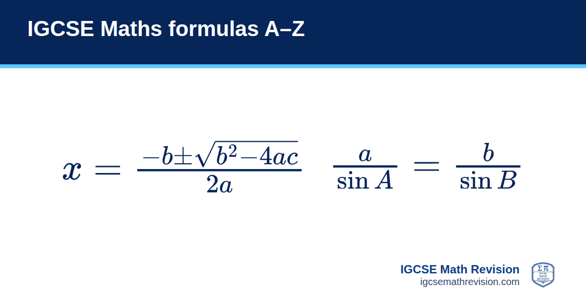 IGCSE Maths formulas A–Z: formula cards from IGCSE Math Revision