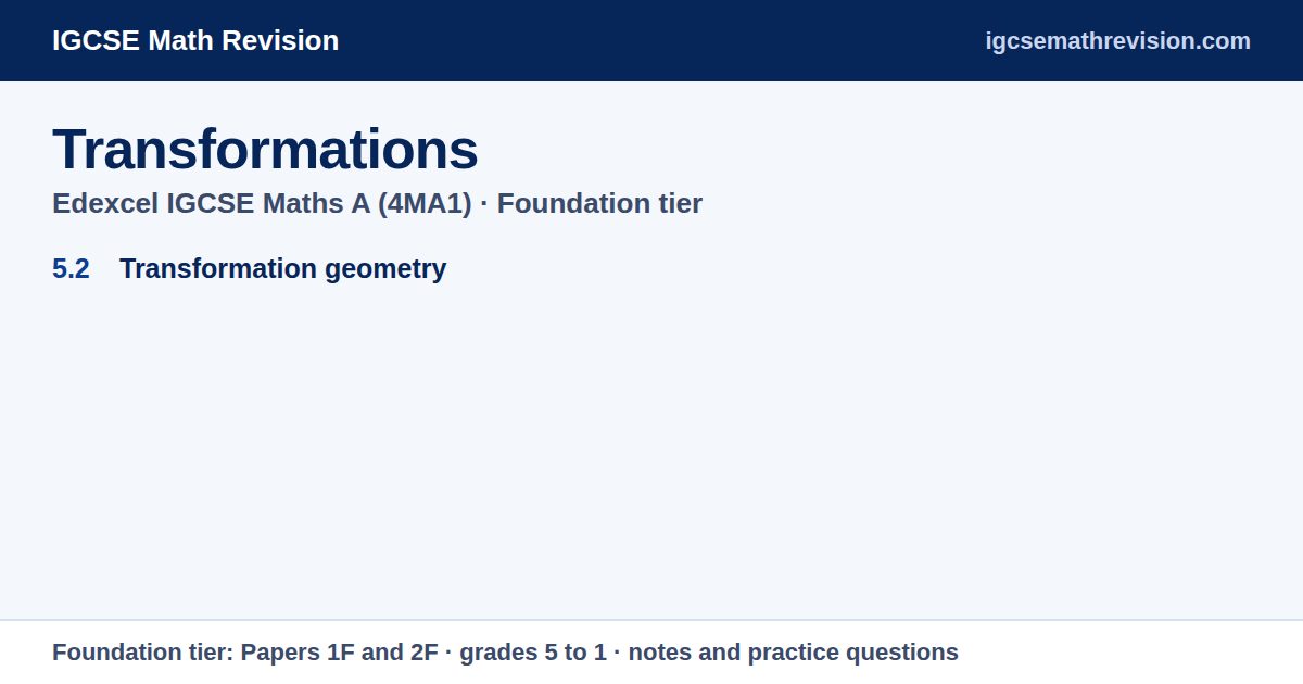 Topic list for Edexcel IGCSE Maths 4MA1 Foundation transformations: transformation geometry