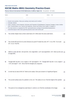 First page of the IGCSE Maths 4MA1 Geometry Practice Exam PDF