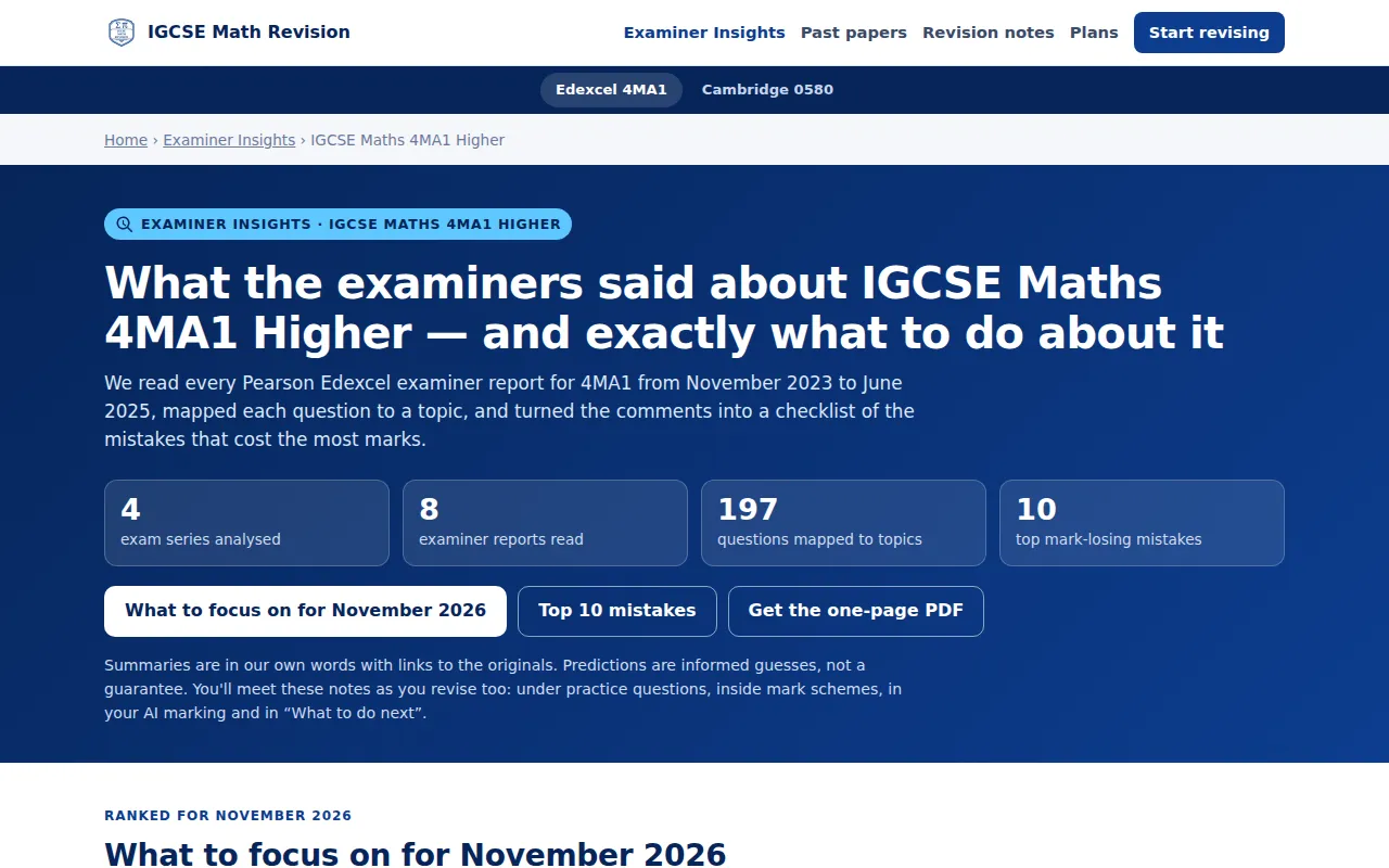 IGCSE Maths Examiner Insights page on where students lose marks