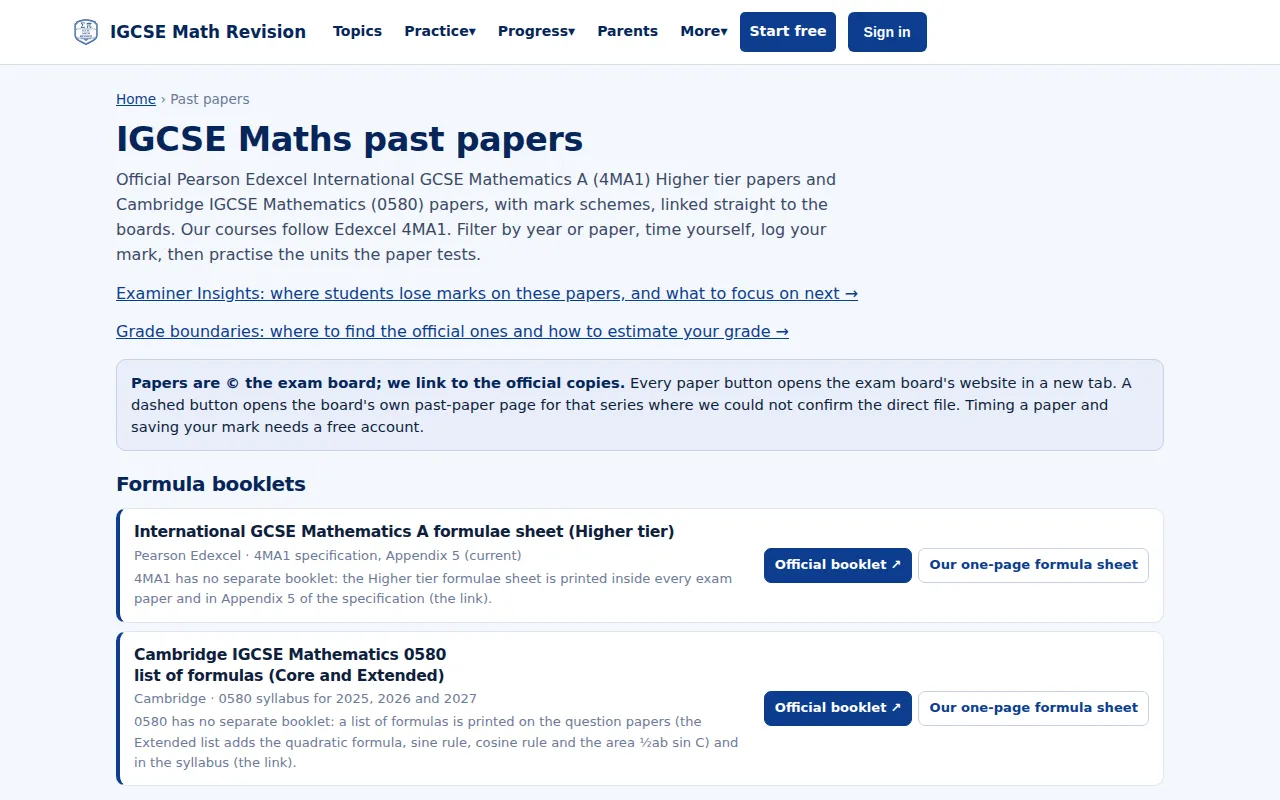 IGCSE Maths past papers hub